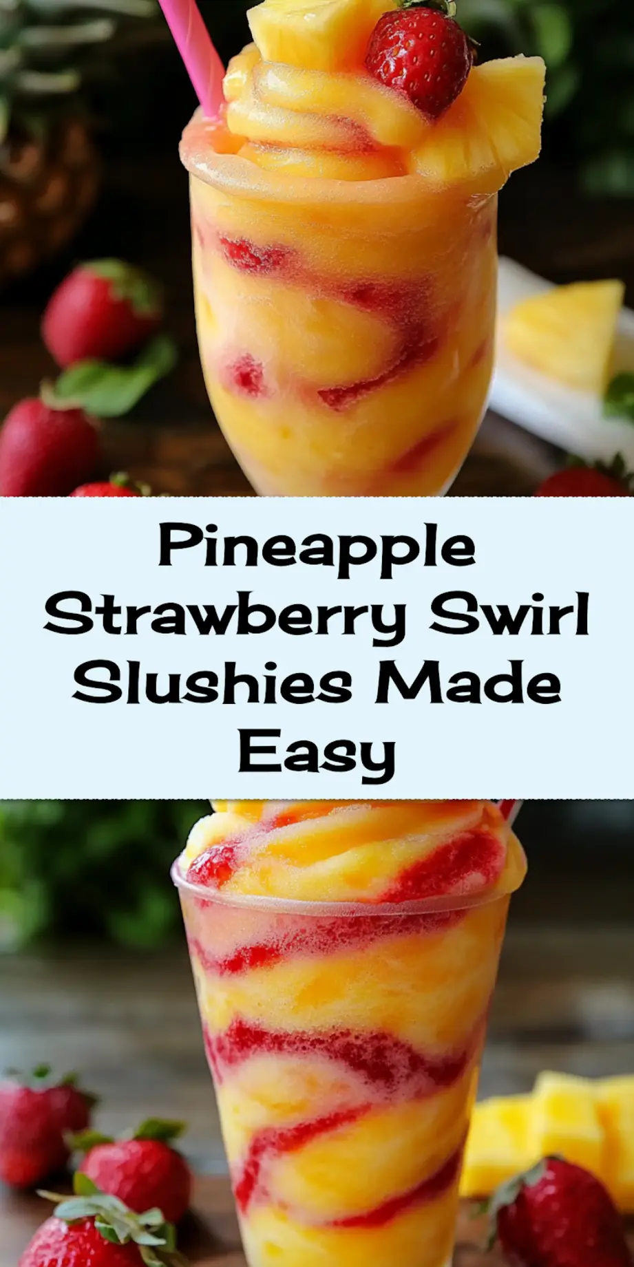 PINEAPPLE STRAWBERRY SWIRLED SLUSHIES centered hero view, clean and uncluttered_pin