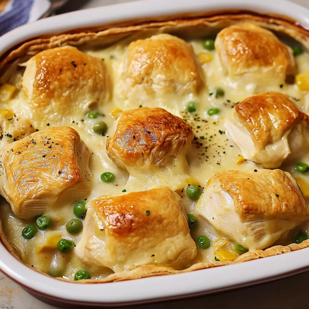 CHICKEN POT PIE CASSEROLE centered hero view, clean and uncluttered