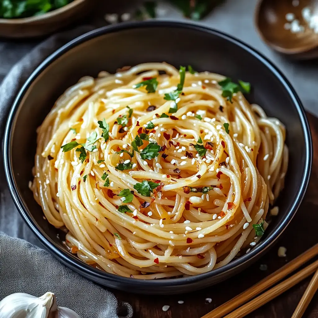 CHILI GARLIC NOODLES centered hero view, clean and uncluttered