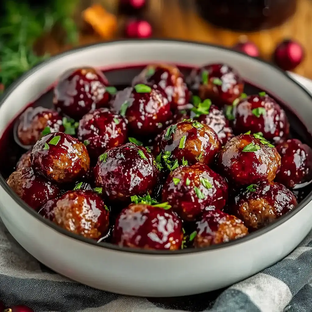 Christmas Cranberry Meatballs Recipe Easy Ultimate Party Hit 2 CHRISTMAS CRANBERRY MEATBALLS centered hero view, clean and uncluttered