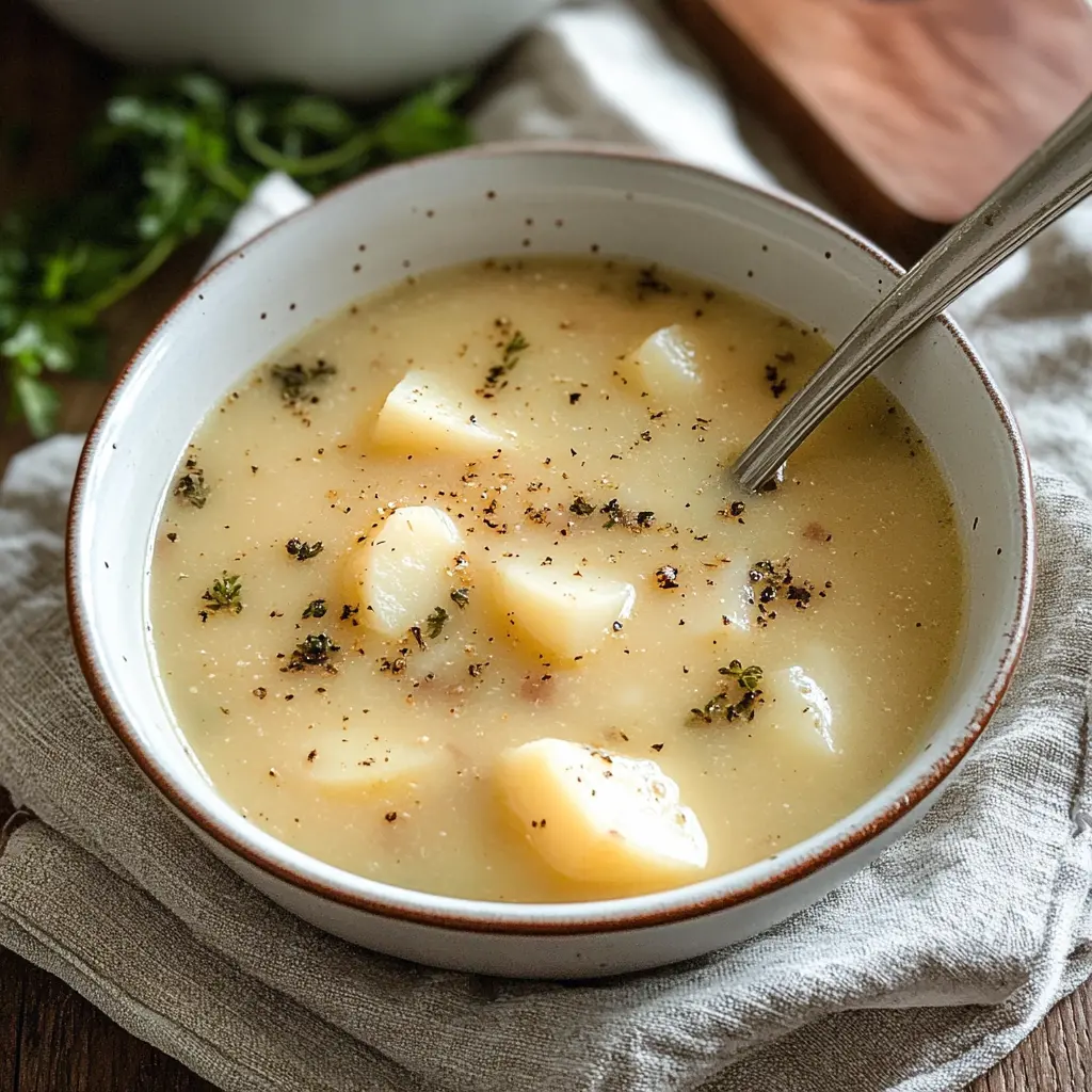 FARMHOUSE POTATO SOUP centered hero view, clean and uncluttered