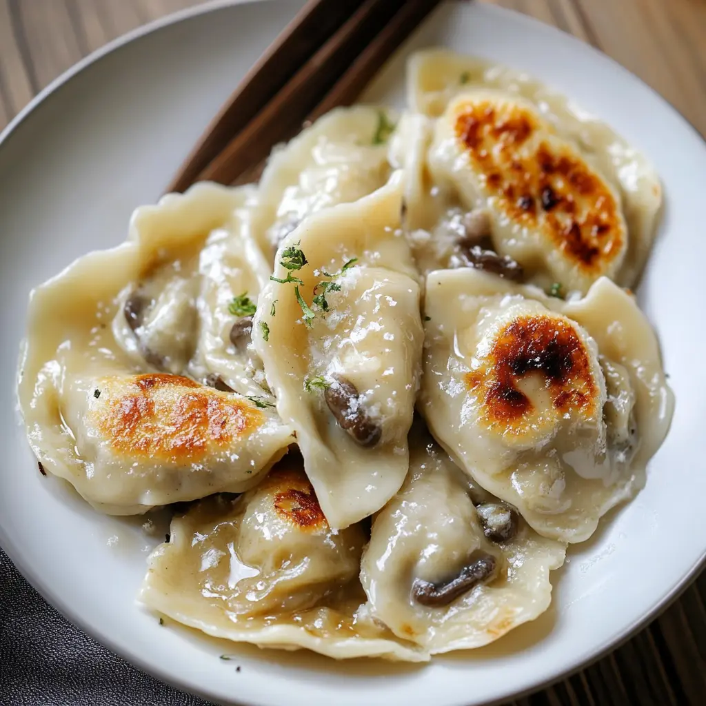 POLISH SAUERKRAUT AND MUSHROOM PIEROGI centered hero view, clean and uncluttered