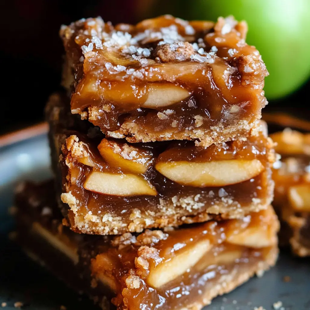 SALTED CARAMEL APPLE PIE BARS centered hero view, clean and uncluttered