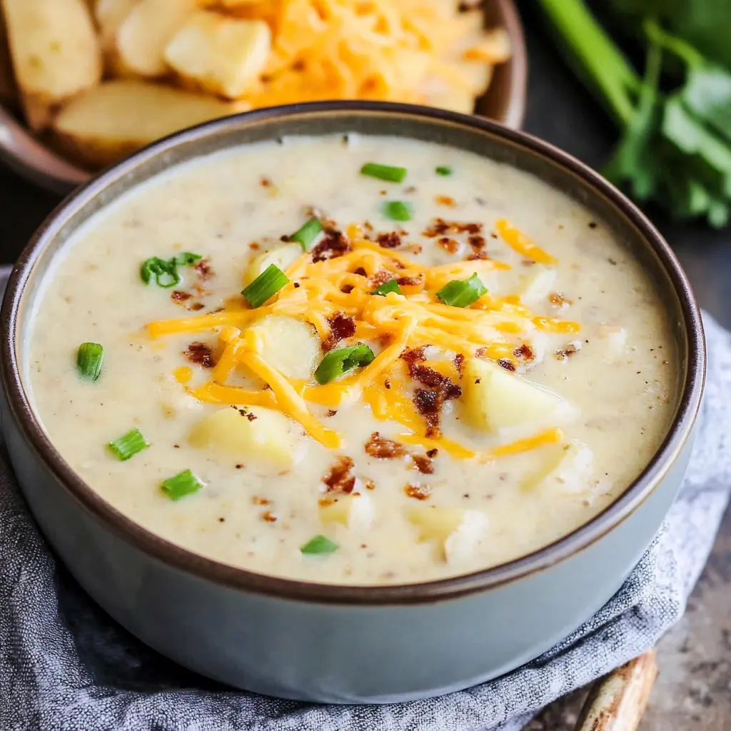Easy Slow Cooker Cheesy Ranch Potato Soup Recipe 2 SLOW COOKER CHEESY RANCH POTATO SOUP centered hero view, clean and uncluttered