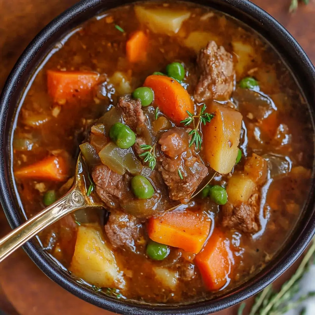 Easy Vegetable Beef Stew Recipe Perfect for Cozy Nights 2 VEGETABLE BEEF STEW centered hero view, clean and uncluttered