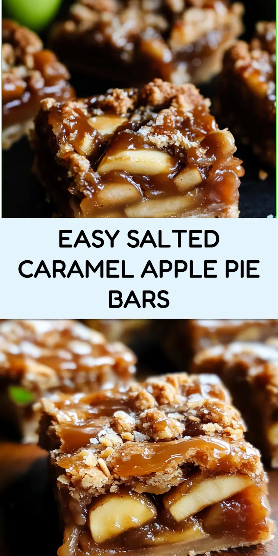 Salted caramel apple pie bars ready to serve, clean presentation