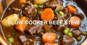 SLOW COOKER BEEF STEW centered hero view, clean and uncluttered