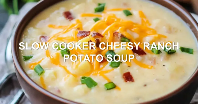 SLOW COOKER CHEESY RANCH POTATO SOUP centered hero view, clean and uncluttered