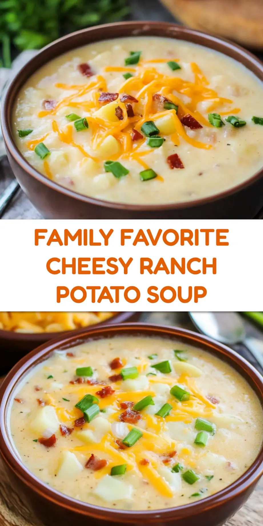 Easy Slow Cooker Cheesy Ranch Potato Soup Recipe 4 SLOW COOKER CHEESY RANCH POTATO SOUP centered hero view, clean and uncluttered pin