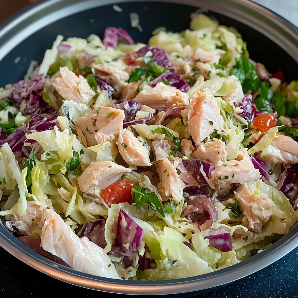 TUNA AND CABBAGE SALAD centered hero view, clean and uncluttered
