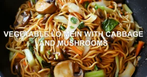 VEGETABLE LO MEIN WITH CABBAGE AND MUSHROOMS centered hero view, clean and uncluttered