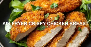 Air Fryer Crispy Chicken Breast Recipe Easy Perfect AIR FRYER CRISPY CHICKEN BREAST centered hero view, clean and uncluttered