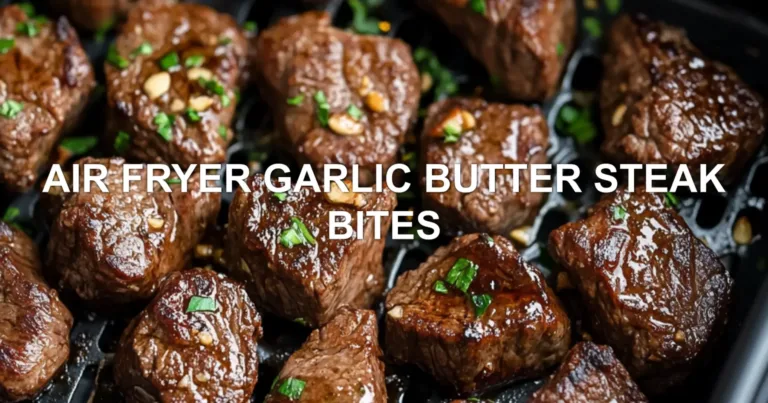 AIR FRYER GARLIC BUTTER STEAK BITES centered hero view, clean and uncluttered