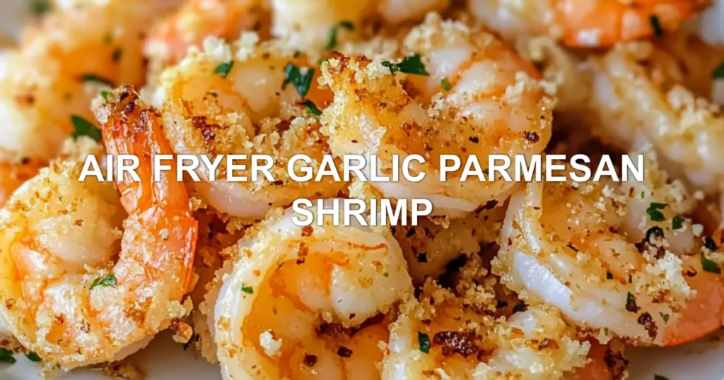 AIR FRYER GARLIC PARMESAN SHRIMP centered hero view, clean and uncluttered