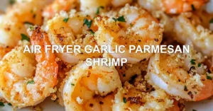 Air Fryer Garlic Parmesan Shrimp Recipe Easy and Quick AIR FRYER GARLIC PARMESAN SHRIMP centered hero view, clean and uncluttered
