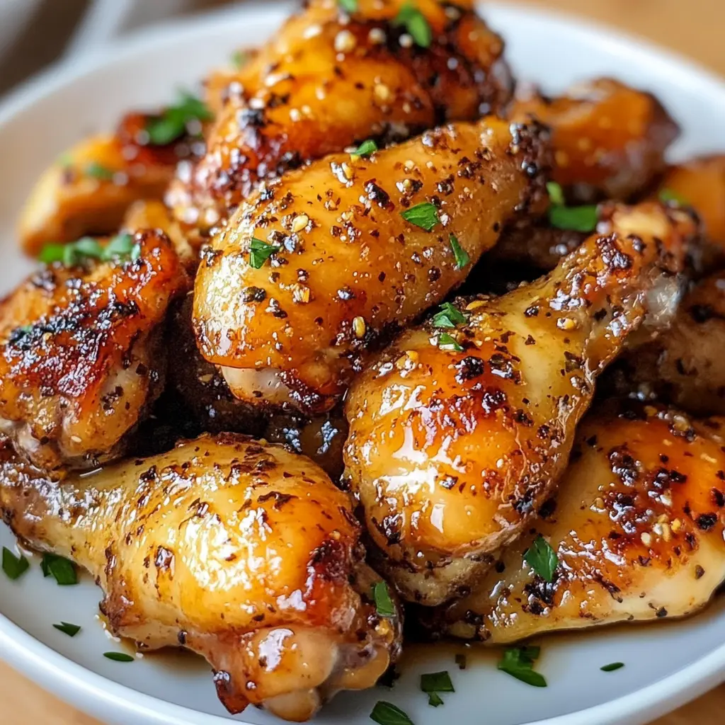 AIR FRYER HONEY BUTTER GARLIC CHICKEN centered hero view, clean and uncluttered