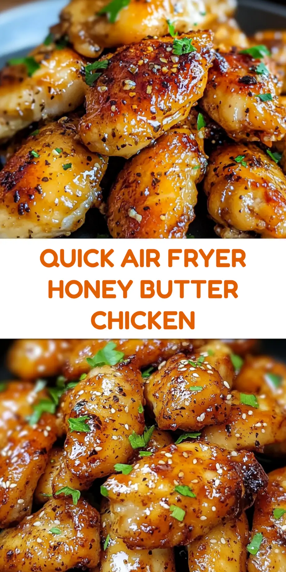 AIR FRYER HONEY BUTTER GARLIC CHICKEN centered hero view, clean and uncluttered