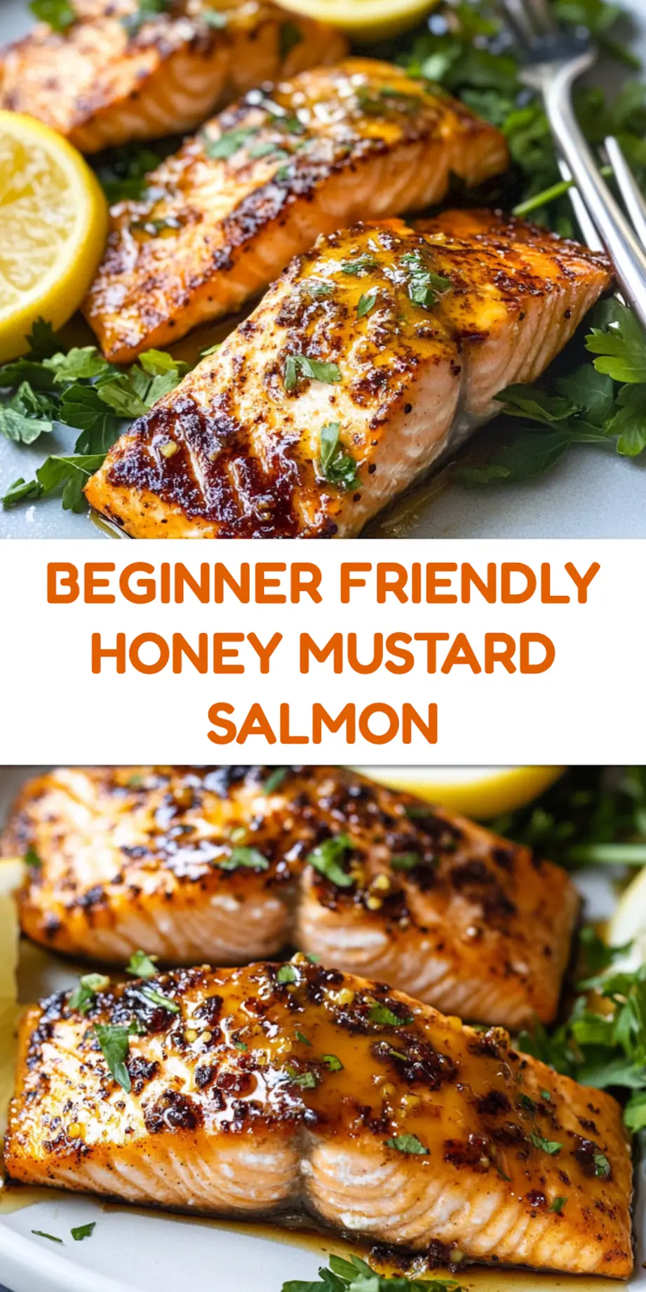 Air fryer honey mustard salmon recipe pin with glossy caramelized glaze