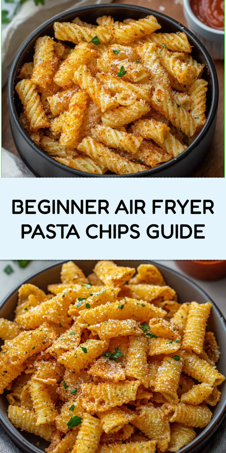 AIR FRYER PASTA CHIPS centered hero view, clean and uncluttered
