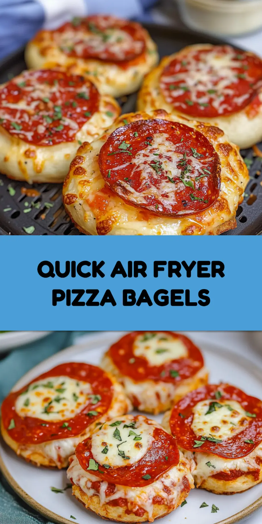 AIR FRYER PIZZA BAGELS centered hero view, clean and uncluttered
