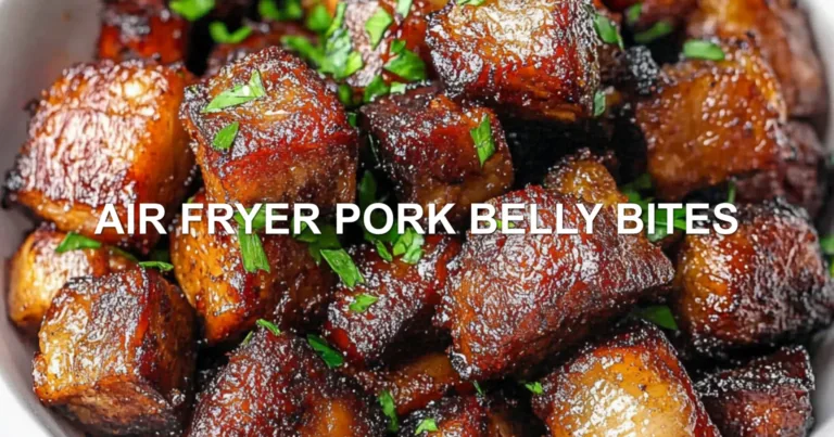 AIR FRYER PORK BELLY BITES centered hero view, clean and uncluttered