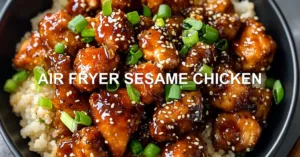 AIR FRYER SESAME CHICKEN centered hero view, clean and uncluttered