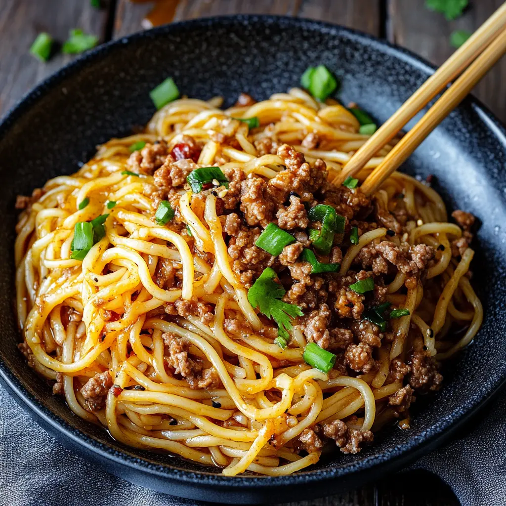 Asian Ground Beef Noodles in a bowl, savory and comforting weeknight dinner