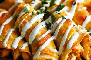 BAKED BUFFALO CHICKEN TAQUITOS centered hero view, clean and uncluttered