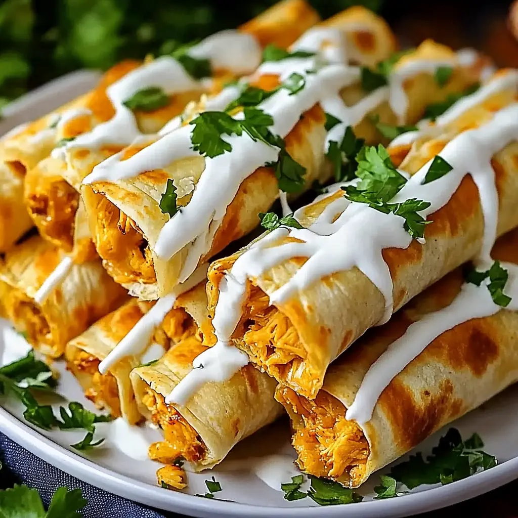Baked Buffalo Chicken Taquitos on a serving platter, golden and crispy