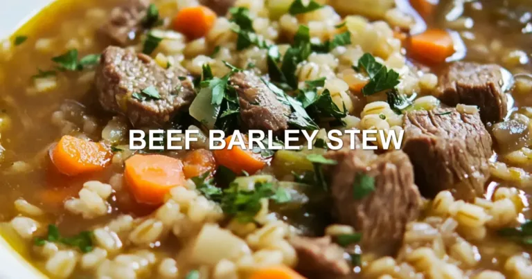 BEEF BARLEY STEW centered hero view, clean and uncluttered