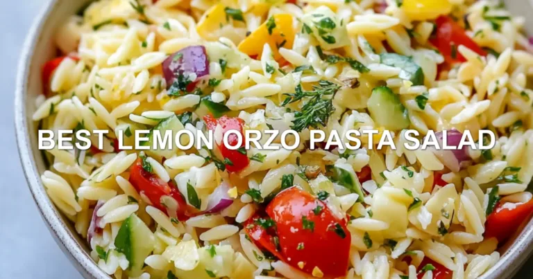 BEST LEMON ORZO PASTA SALAD centered hero view, clean and uncluttered