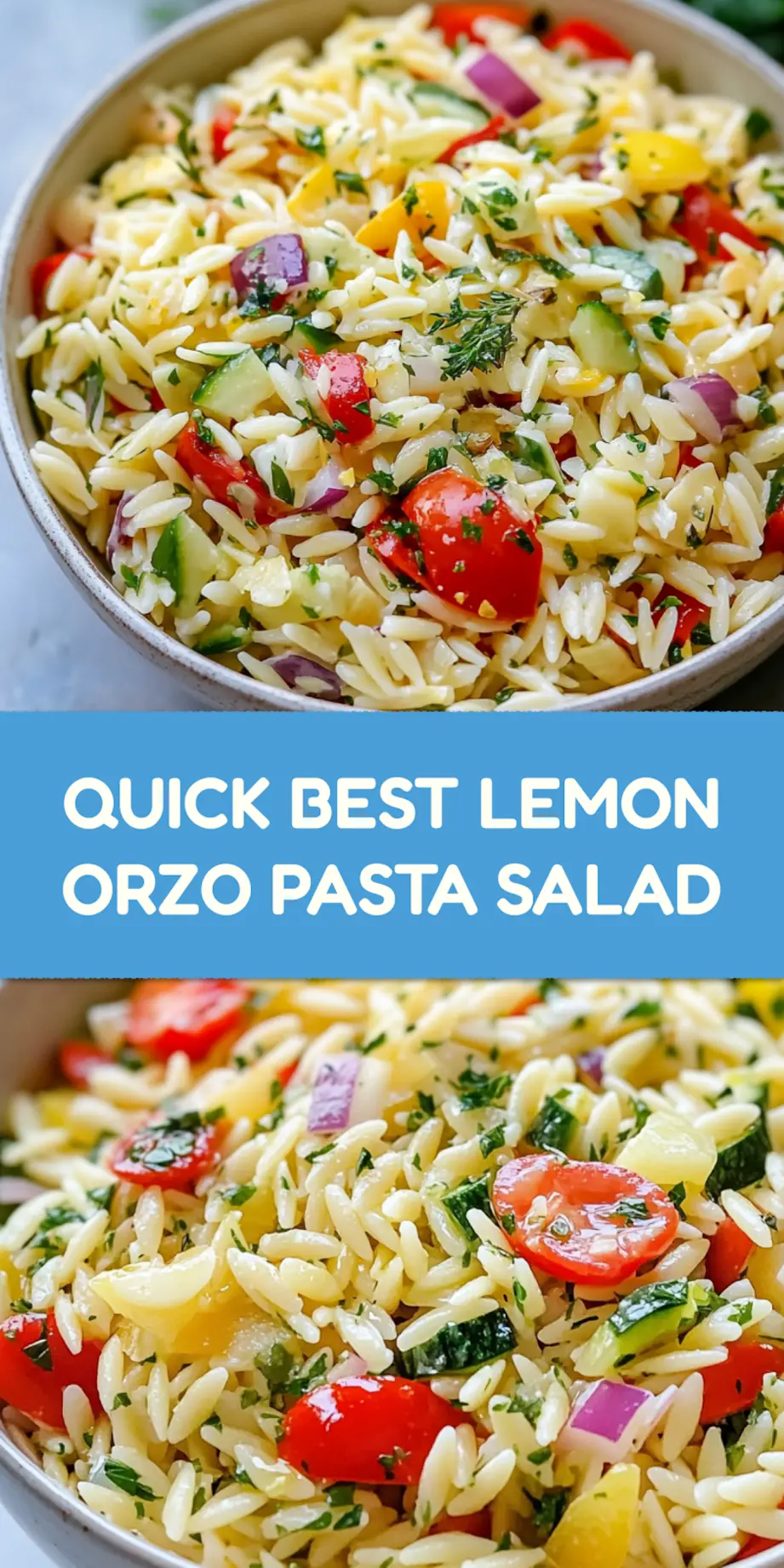 Best Lemon Orzo Pasta Salad centered hero view, clean and uncluttered for Pinterest