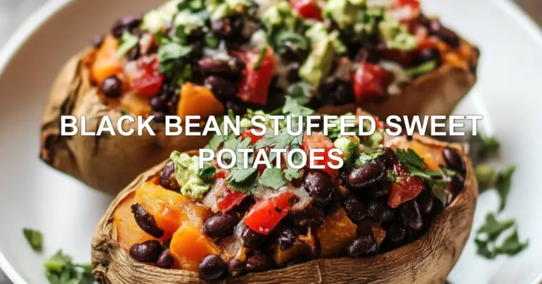 BLACK BEAN STUFFED SWEET POTATOES centered hero view, clean and uncluttered