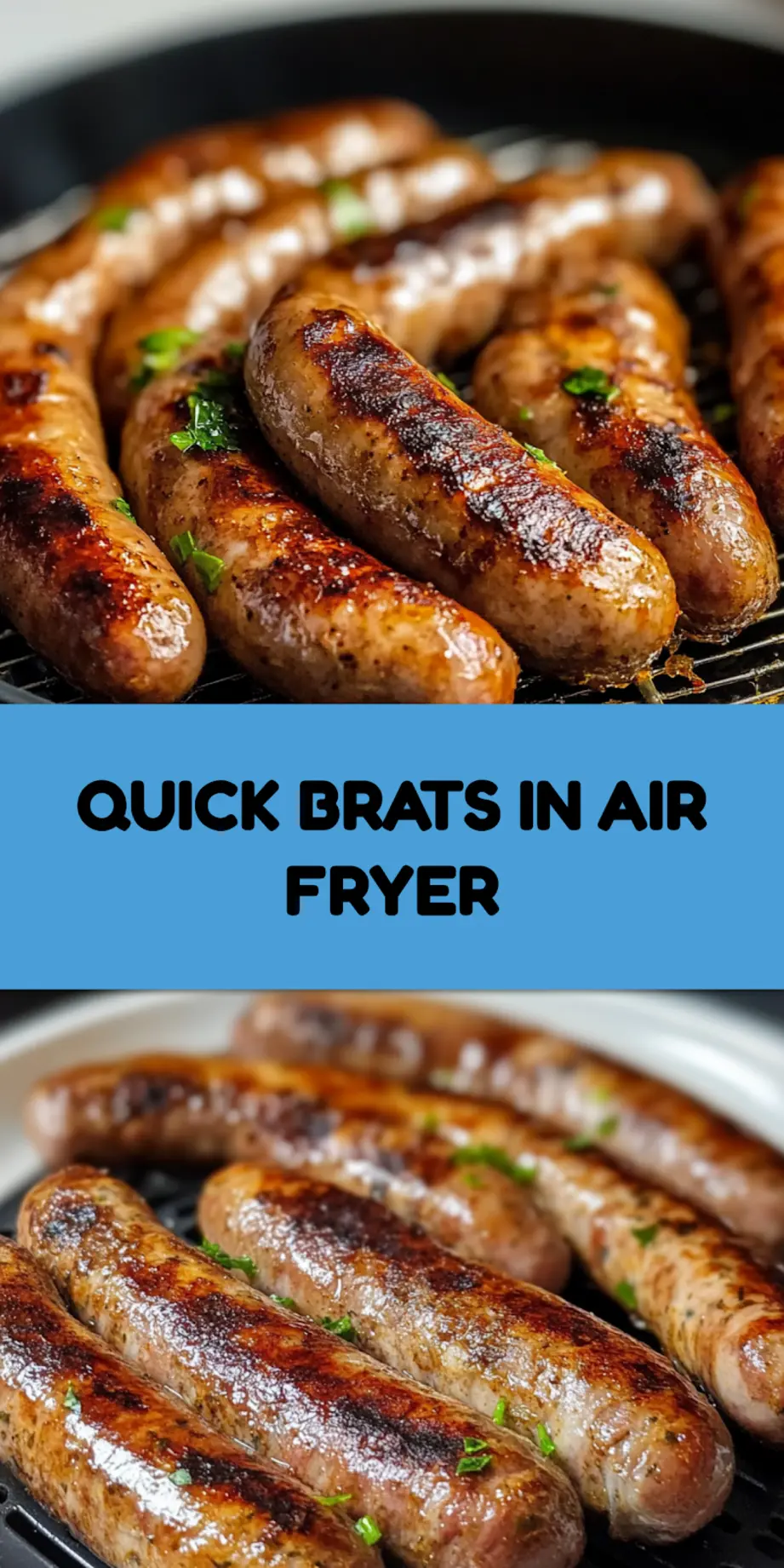 Air fryer bratwurst in brioche buns with sauerkraut and mustard, Pinterest-style pin