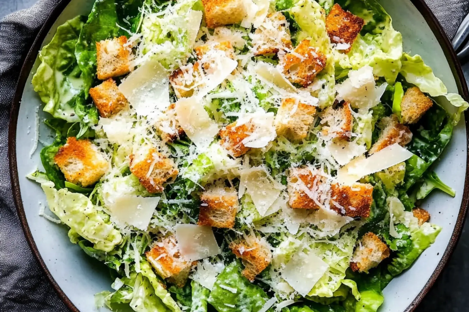 CAESAR SALAD RECIPE centered hero view, clean and uncluttered
