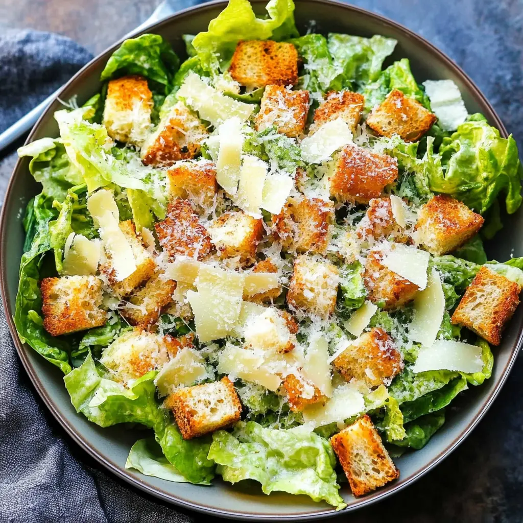 CAESAR SALAD RECIPE centered hero view, clean and uncluttered