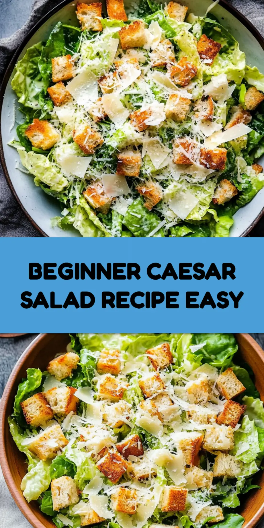 CAESAR SALAD RECIPE centered hero view, clean and uncluttered_pin