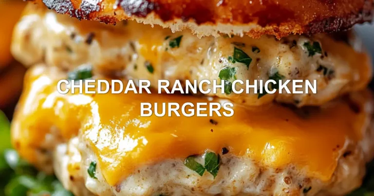 CHEDDAR RANCH CHICKEN BURGERS centered hero view, clean and uncluttered