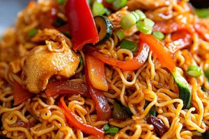 CHICKEN VEGETABLE RAMEN NOODLES centered hero view, clean and uncluttered