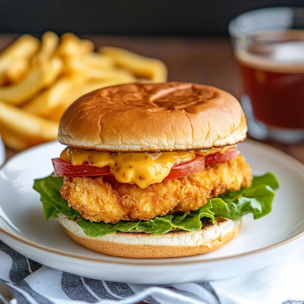 Copycat Chick-fil-A sandwich on a toasted bun with pickles, centered hero view