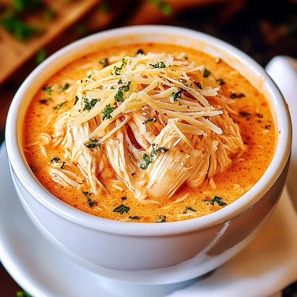 Crock Pot Creamy Chicken Parmesan Soup Easy Cozy Dinner 3 CROCK POT CREAMY CHICKEN PARMESAN SOUP centered hero view, clean and uncluttered