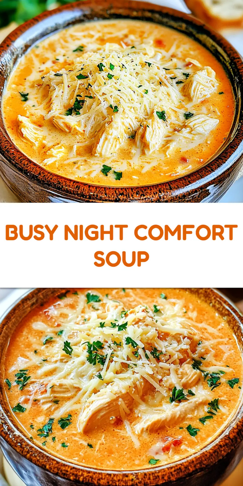 Crock Pot Creamy Chicken Parmesan Soup Easy Cozy Dinner 4 CROCK POT CREAMY CHICKEN PARMESAN SOUP centered hero view, clean and uncluttered