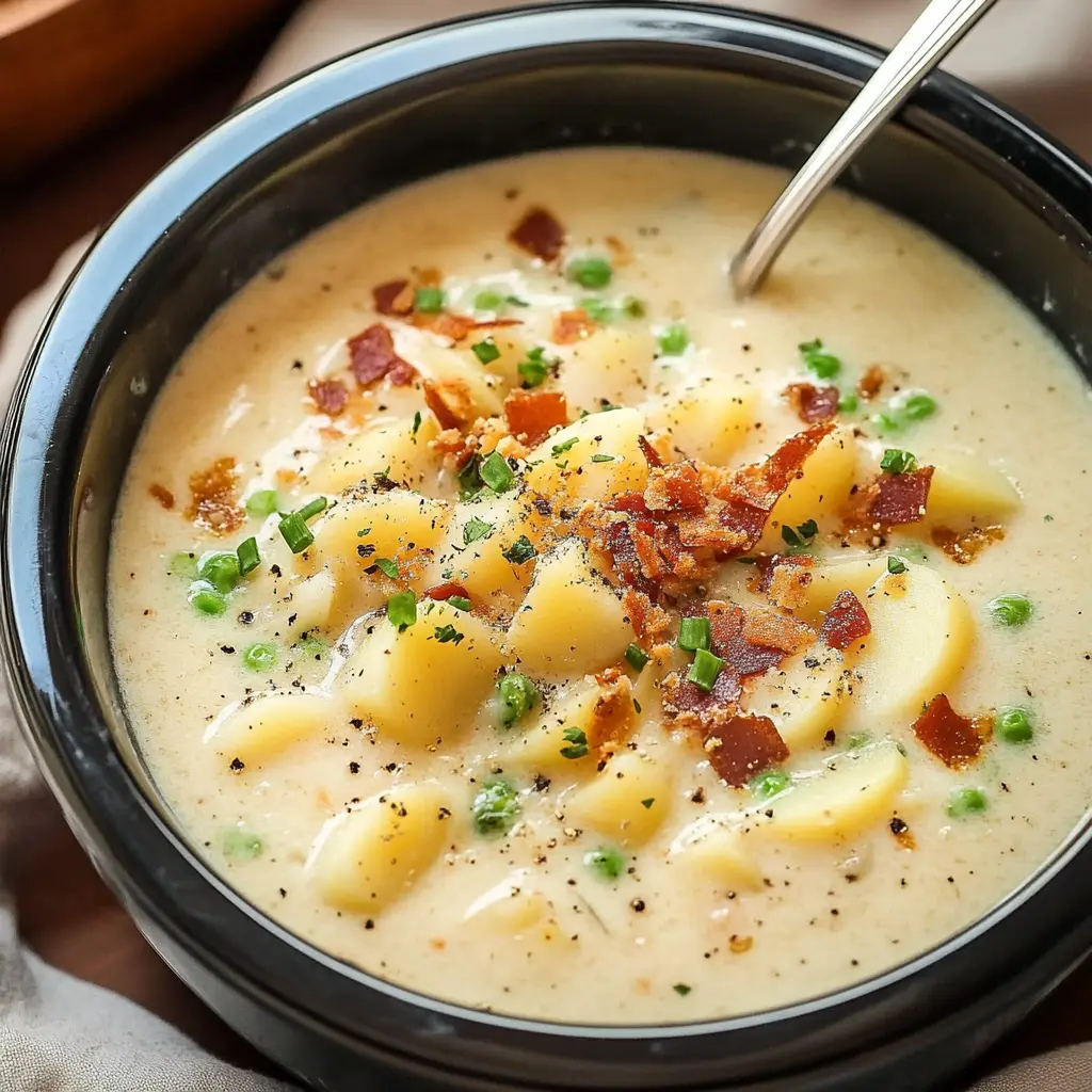 Crockpot Potato Soup Recipe Easy Homemade Comfort 3 Crockpot potato soup in a bowl with bacon and cheese toppings
