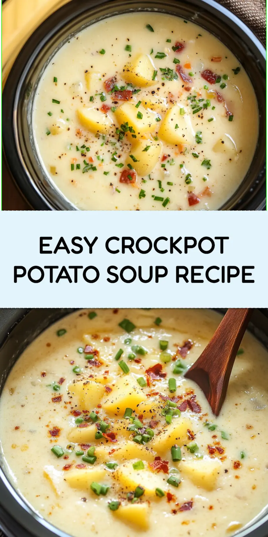 Crockpot Potato Soup Recipe Easy Homemade Comfort 4 Crockpot potato soup with toppings, styled for Pinterest