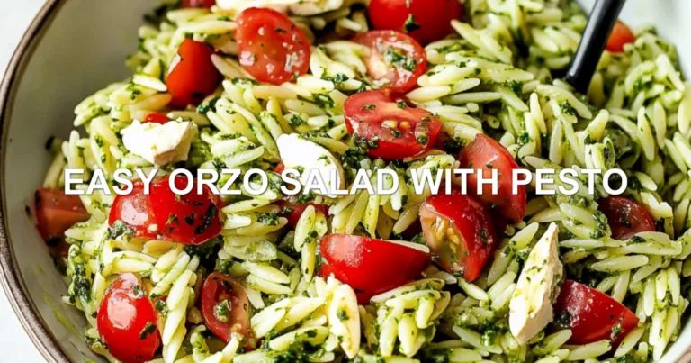 EASY ORZO SALAD WITH PESTO centered hero view, clean and uncluttered
