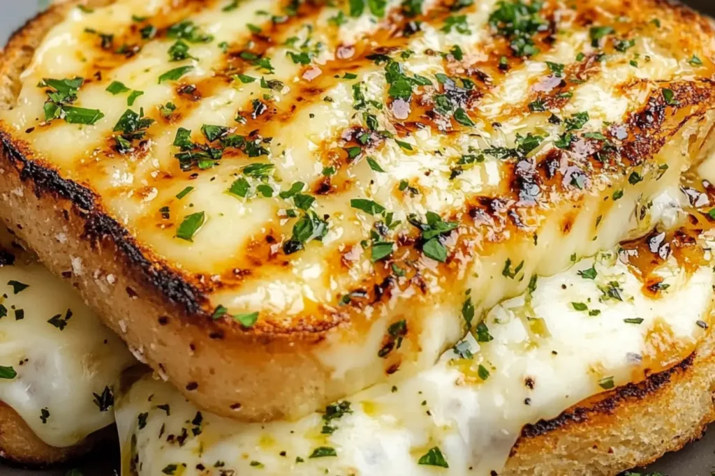 GARLIC BREAD GRILLED CHEESE centered hero view, clean and uncluttered