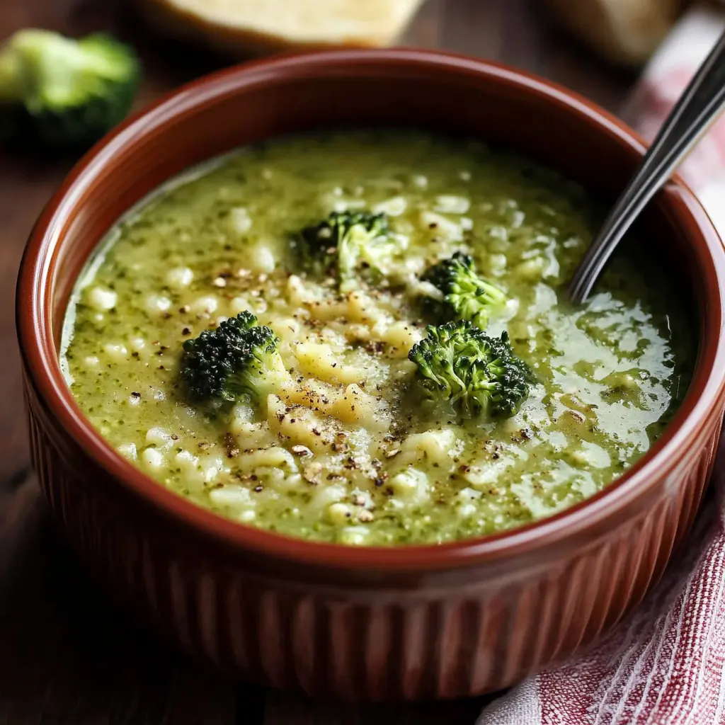 GARLIC ITALIAN BROCCOLI SOUP centered hero view, clean and uncluttered