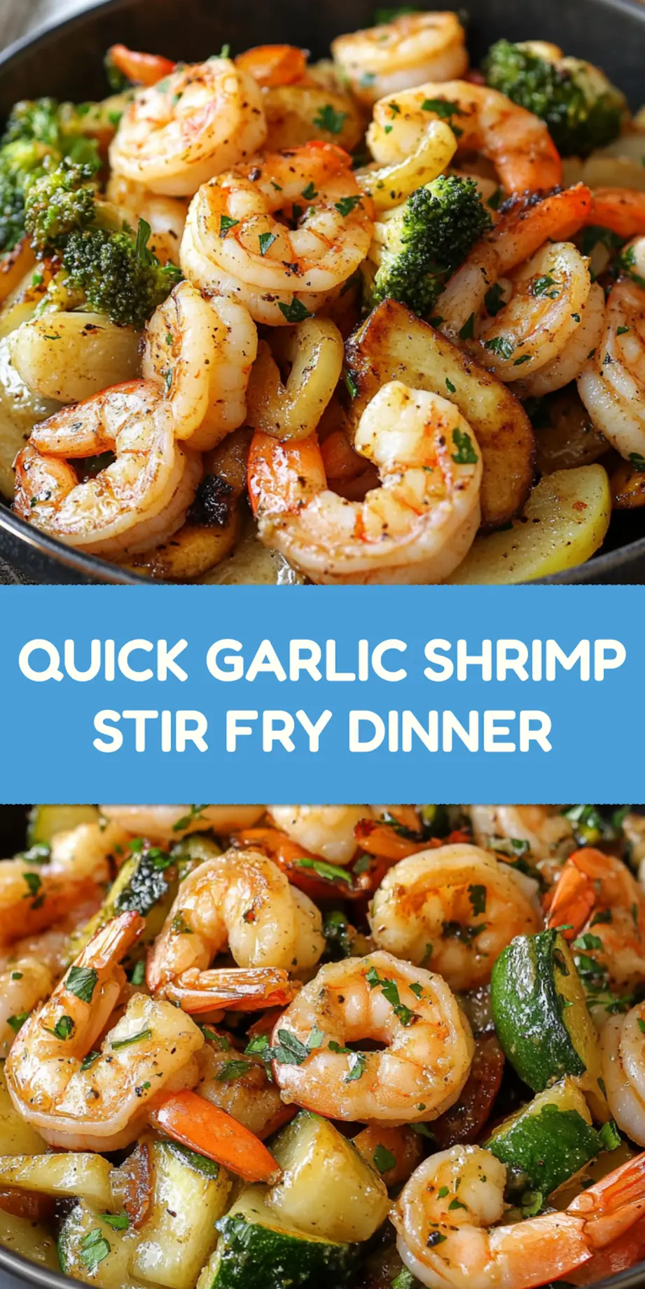 Garlic shrimp stir fry with zucchini, Pinterest pin format