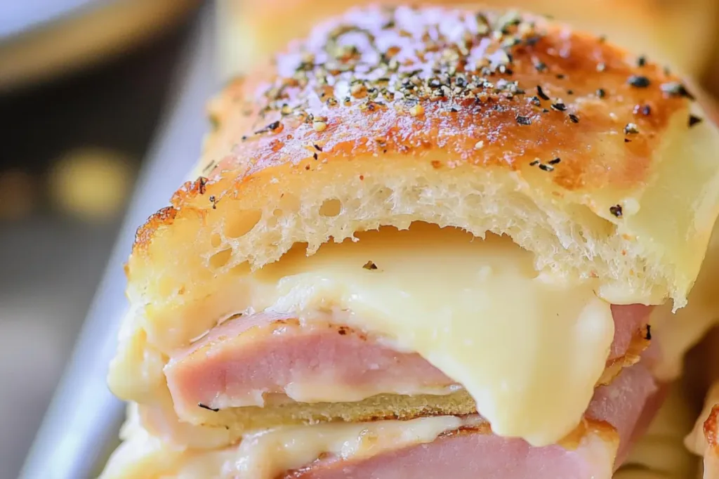 HAM AND CHEESE SLIDERS centered hero view, clean and uncluttered