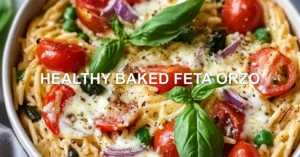 Healthy Baked Feta Orzo Recipe: Easy, Fresh and Delicious HEALTHY BAKED FETA ORZO centered hero view, clean and uncluttered